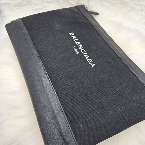 Balenciaga Black Canvas and Leather Medium Pouch - Picture 8 of 17